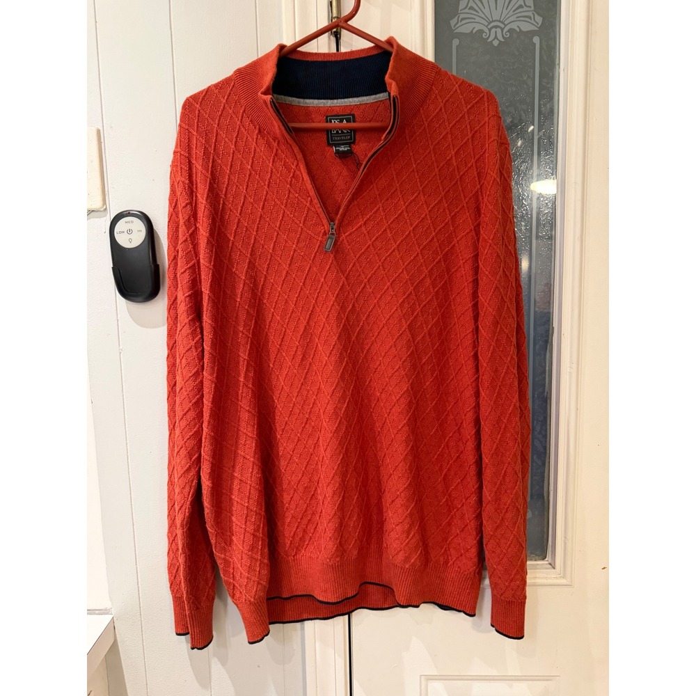 Jos. A. Bank Traveler Mens Orange Diamond Knit Pima Cotton Quarter Zip Large